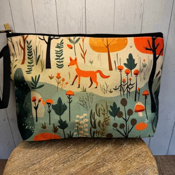 Makeup Bag Woodland Animals Cosmetics Bag Canvas Bag Neutral Autumn - Picture 1 of 6